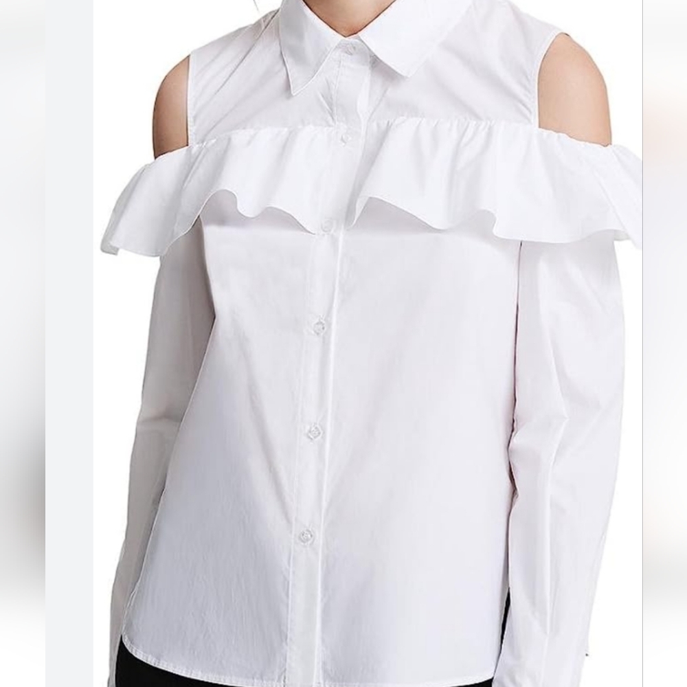 Pretty Calvin Klein White long sleeve cold shoulder top